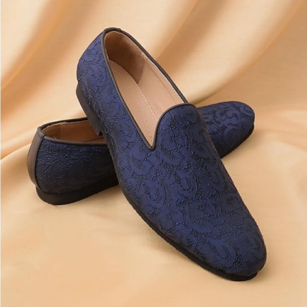 Royal Self Embroidered Blue Shode Loafer Style Juti Size 9 - Picture 1 of 11